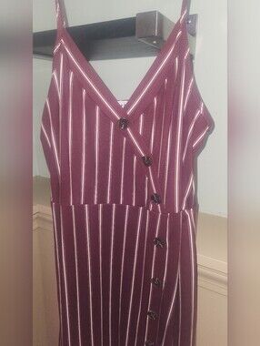 Striped Burgundy Button-Front Slip Dress - Women's 1x